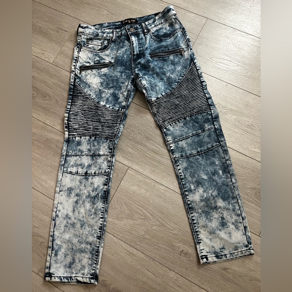 Men’s Denim Washed Jeans Ribber w/ Zippers